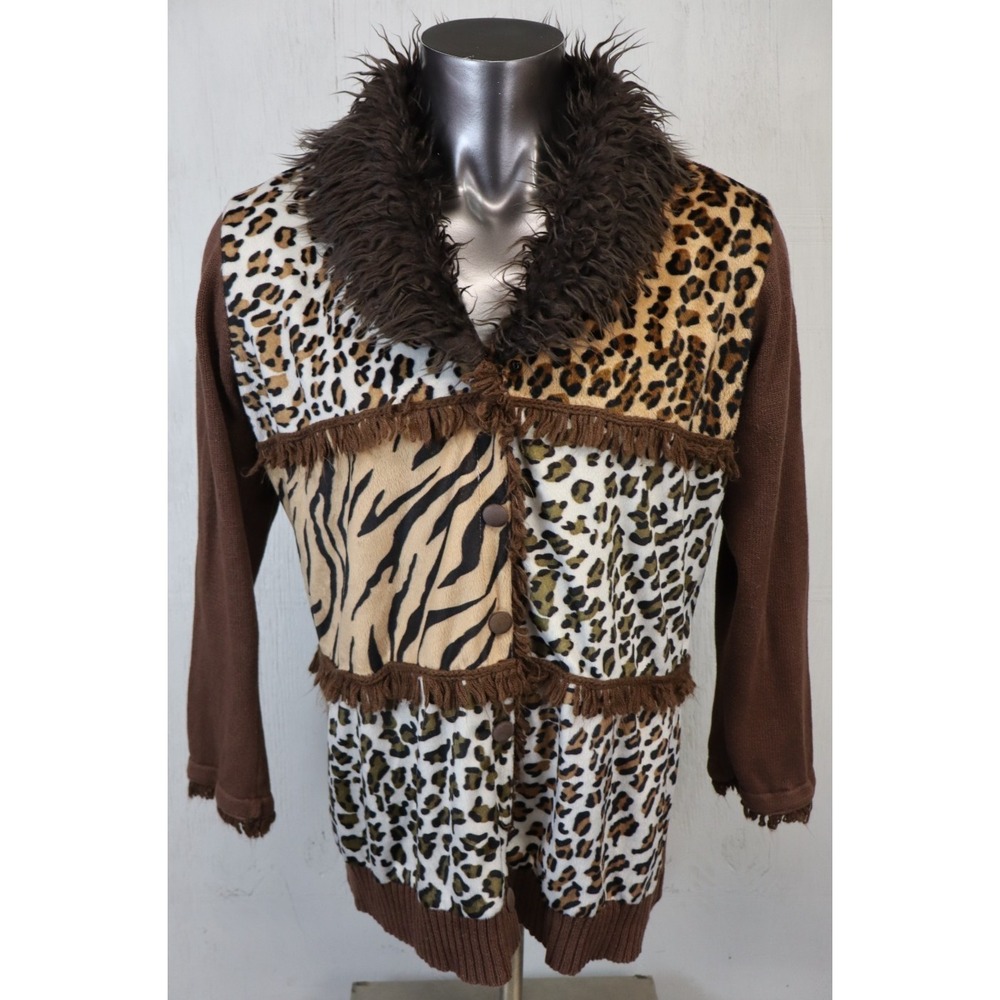 Vintage Storybrook Knits Sweater Womens 1X Animal‎ Patches Button Coat Jacket